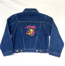 Vintage LOONEY TUNES Tweety Denim Blue Jacket Kids Girls 116/ 6Y Embroidered