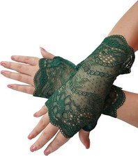 Women Lace Glove Fingerless Party Gloves S62 One Size Light Green