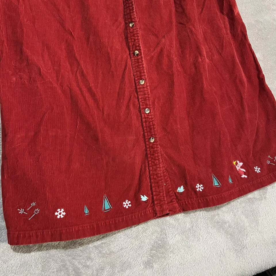 Disney Store Dress Womens XL Red Corduroy Button Front Winnie the Pooh Piglet - Image 4 of 4
