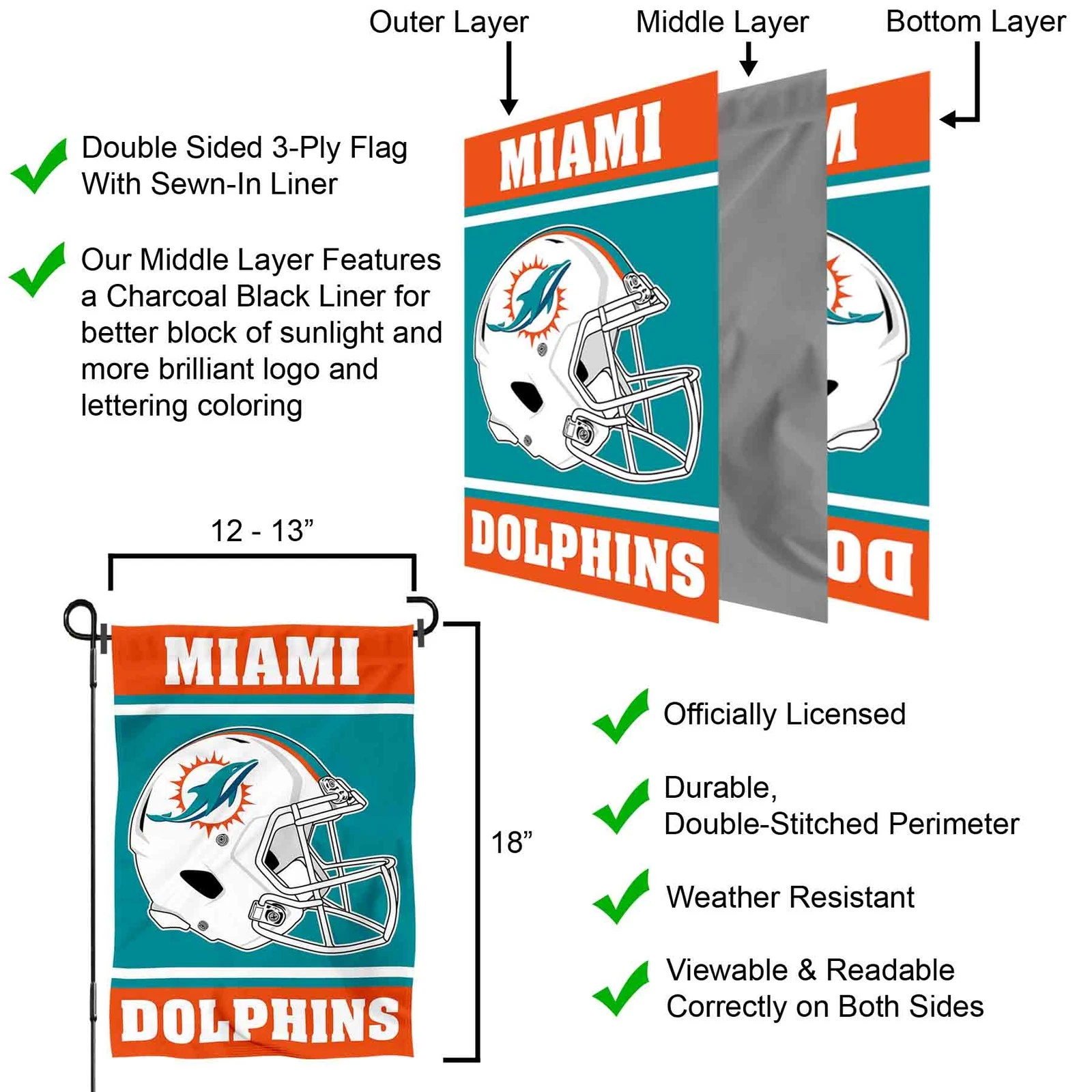 Miami Dolphins Helmet  Garden Yard Banner Flag