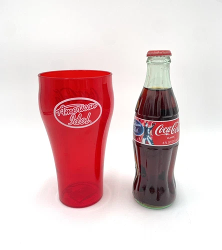 Coca-Cola AMERICAN IDOL 2004 Coke Bottle And Red Plastic Cup Vintage