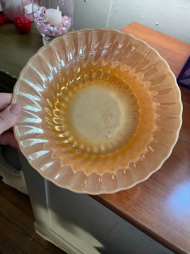 Anchor Hocking Fire King Peach Luster 8.5" Carnival Glass Serving Bowl