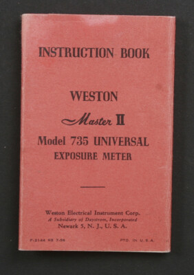 YS WESTON MASTER II MODEL 735 UNIVERSAL EXPOSURE METER INSTRUCTION