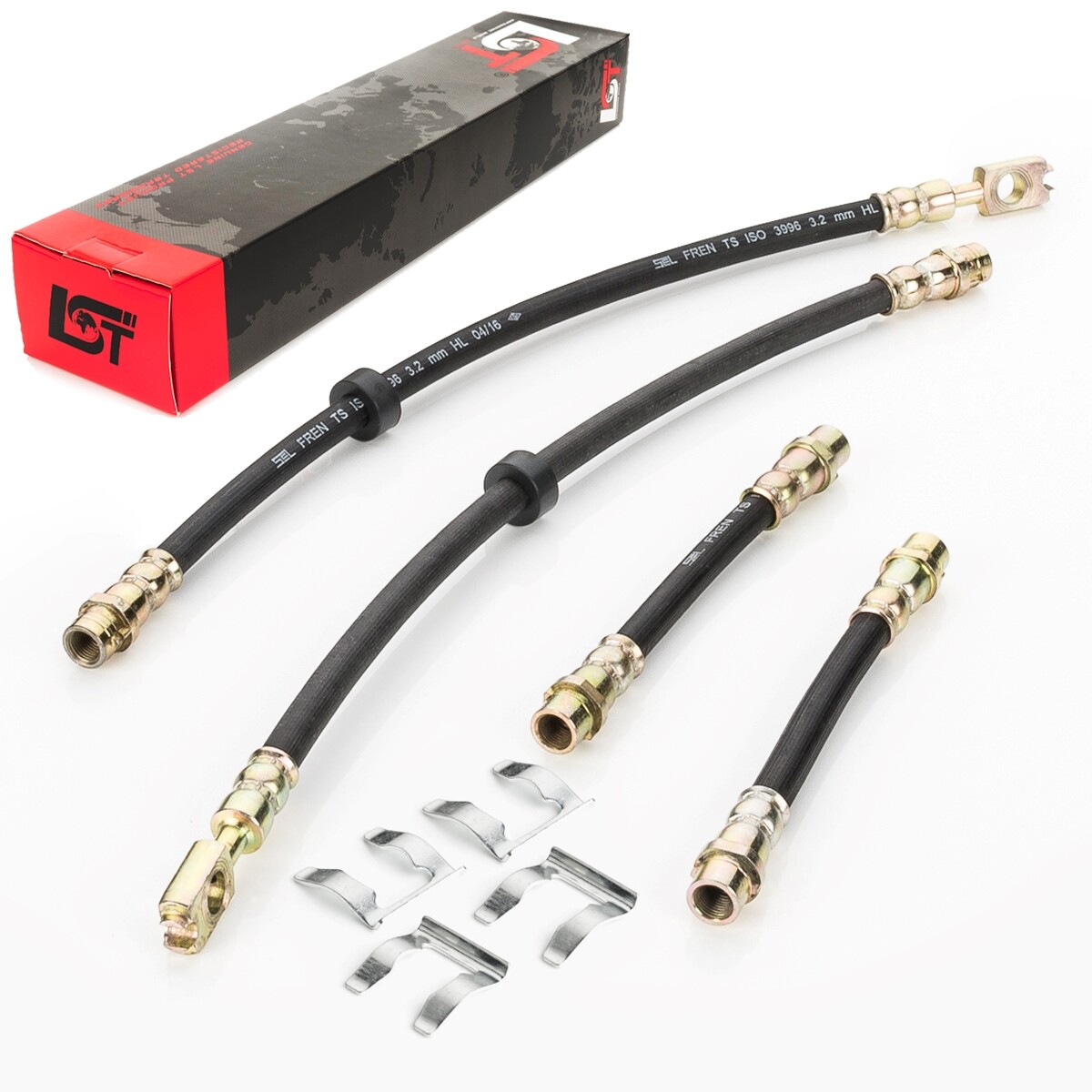 4x Brake Line Hose Front Rear + Retaining Clip for VW Lupo 6E