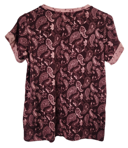 Lucky Brand Womens S Soft Night Shirt Pajama Top Short Sleeve Paisley Burgundy - Picture 2 of 4