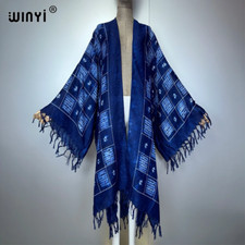Summer Fringed Tie-Dye Printed Women Maxi Cardigan Long Dress Elegant Boho Loose