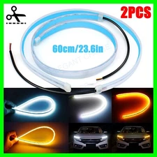 2 x 60CM LED DRL Light Amber Sequential Flexible Turn Signal Strip for Headlight