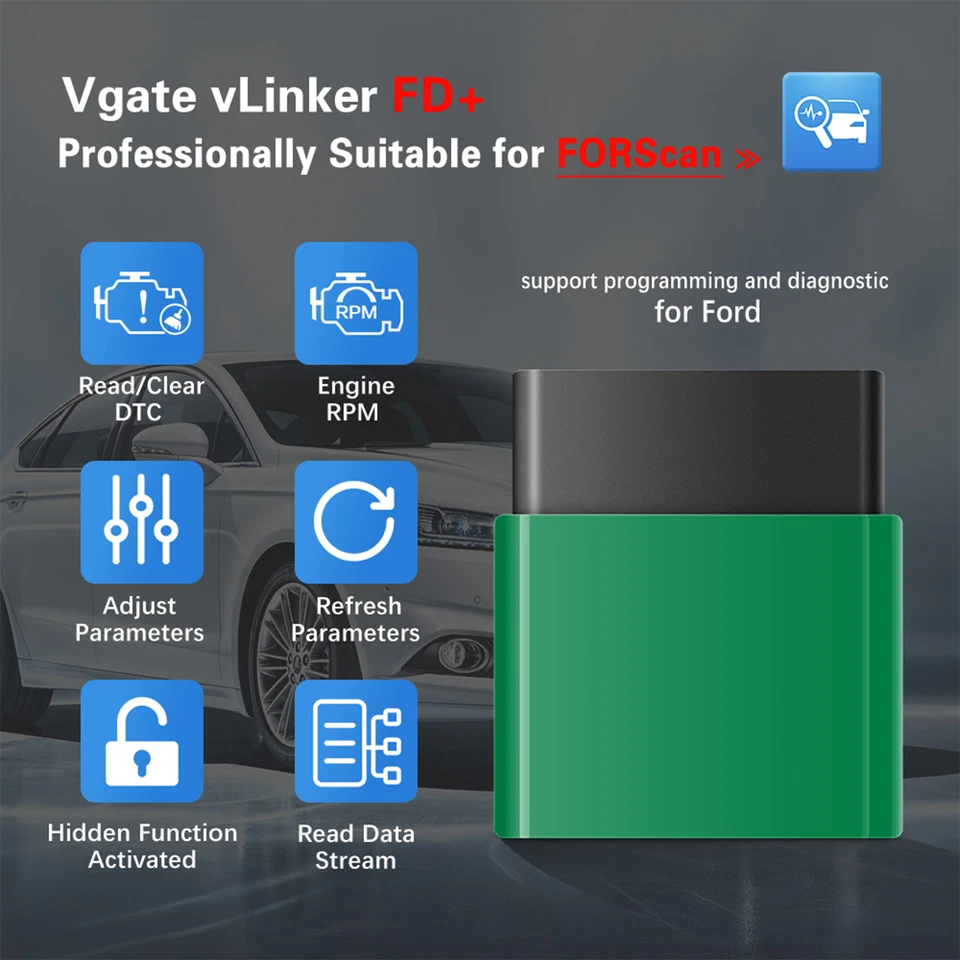 Vgate vLinker FD Forscan Bluetooth/WiFi OBD2 Adaptador Escáner BLE para IOS Android Foto 4 de 4