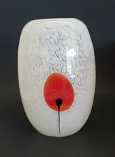 Minimalist Modern Art Glass Vase Handblown Speckle White Tadpole Décor 7"