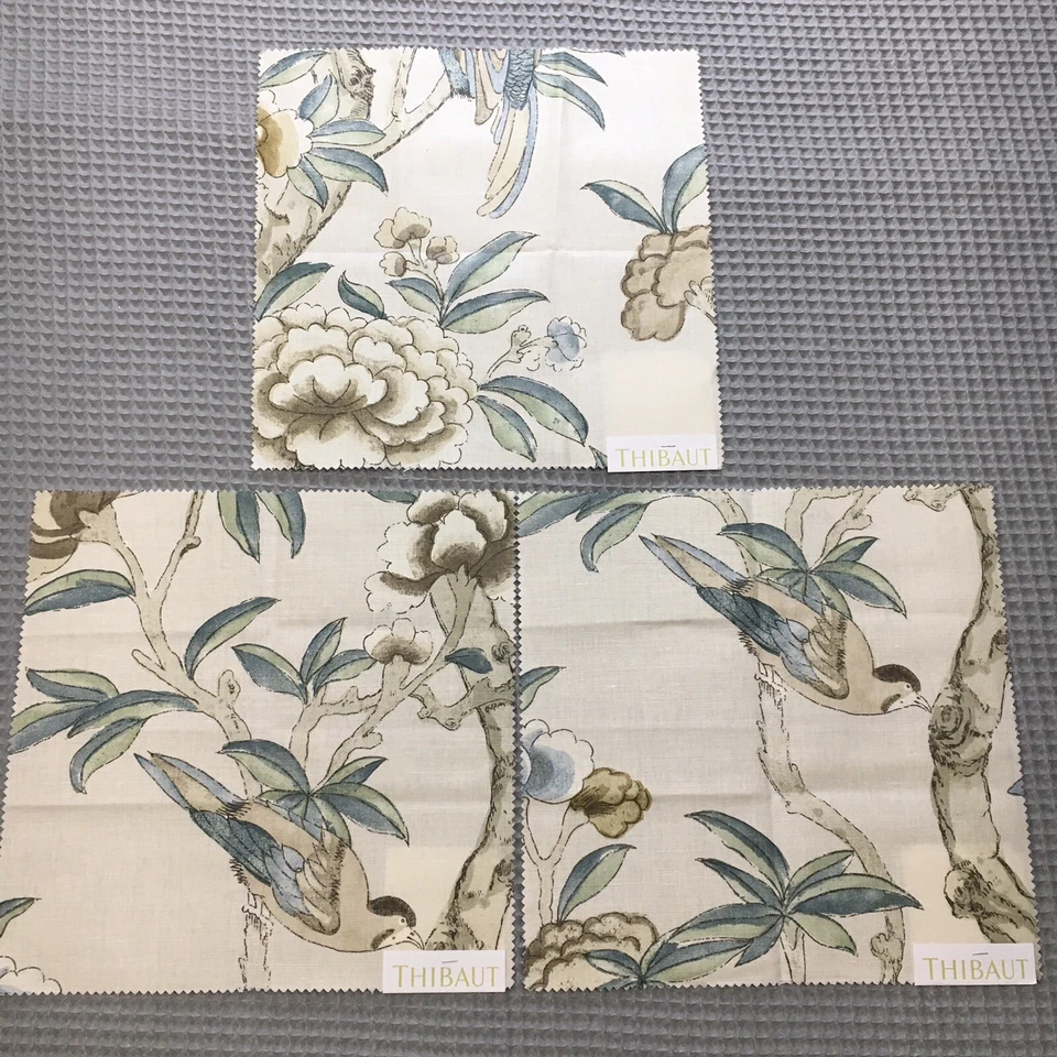 Thibaut Fabric Swatches 9pc Linen Cotton Floral Birds Garden Craft Designer - Image 4 of 4