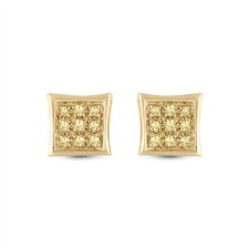 10k Yellow Gold Mens Yellow Treated Diamond Cluster Square Kite Earrings 1/20ctw