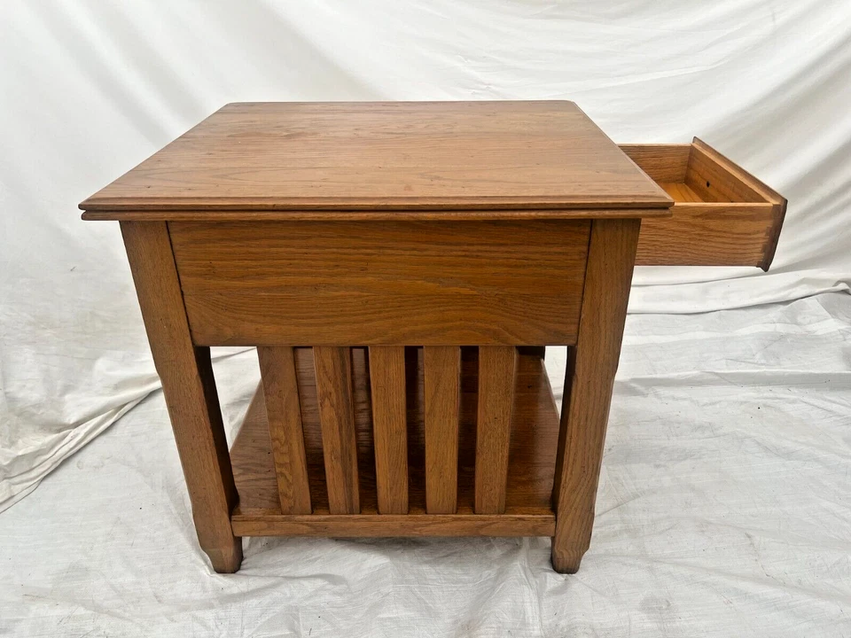 Mesa auxiliar Ethan Allen mesita de noche roble cajón estante artesano americano #19-8603 Foto 4 de 4