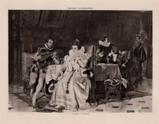 RENAISSANCE COURTLY SCENE - Music, Elegance, and Drama 1894 Antique Engraving