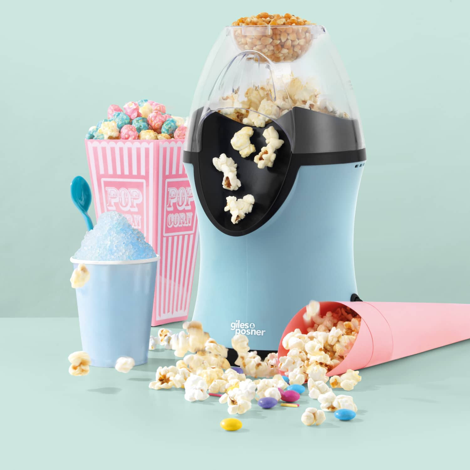 Fabricante de palomitas de maíz Giles & Posner perfecta para hacer un bocadillo rápido azul pastel 1200 W