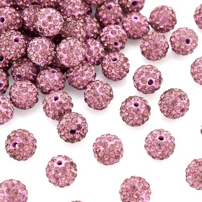 100pcs 10mm Rhinestone Beads Purple w/Pink Shiny Crystal Ball