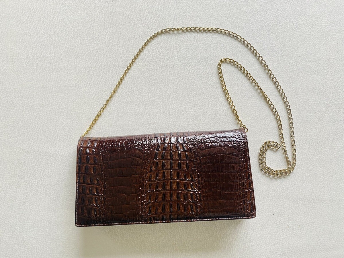 Sac à main chaîne cuir marron embossé crocodile PIERRE CARDIN