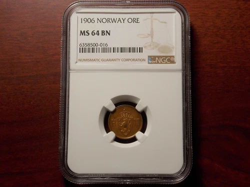 1906 Norway 1 ore coin NGC MS-64