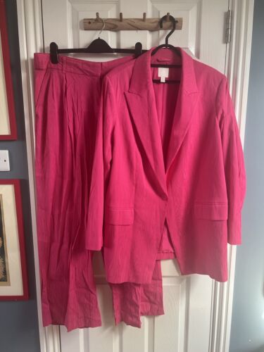 H&M Traje Rosa Caliente Co Ord Blazer Y Pantalones Talla Grande Curva Reino Unido 22 Boda - Imagen 1 de 10