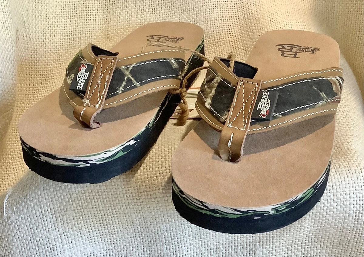 NWT sz M youth JUSTIN Boots BENT RAIL Mossy Oak camouflage flip flops sandals