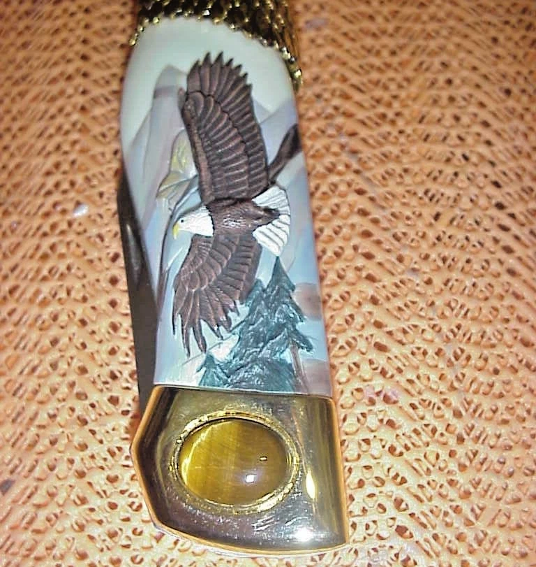 Cuchillo Great American TIGER EYE GOLD EAGLE con CAJA DE BOLSA Y CAJA DE ETIQUETAS Foto 4 de 4