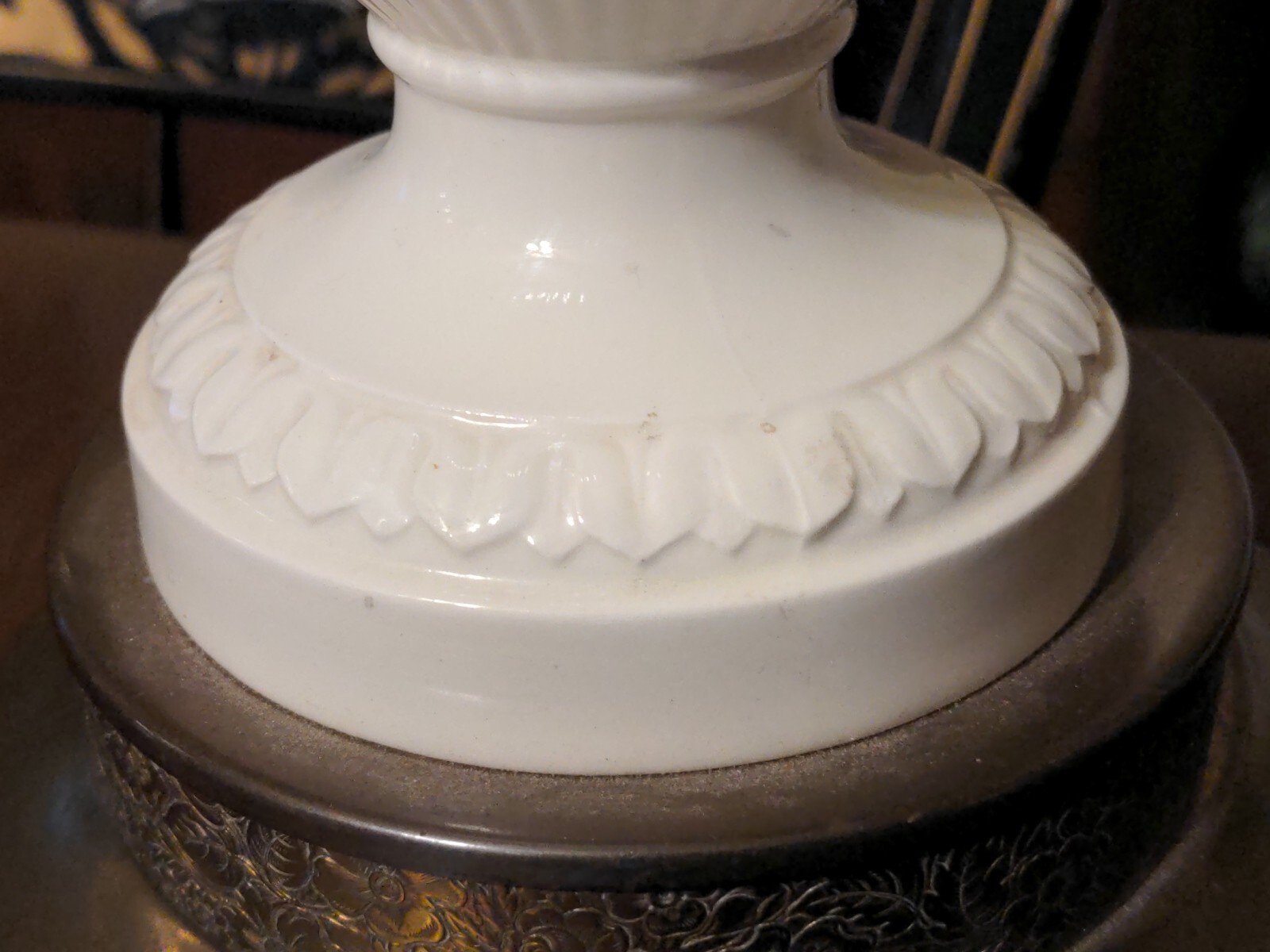Antique Wedgwood Queensware Lamp Embossed Grape & Vine Classical Cream