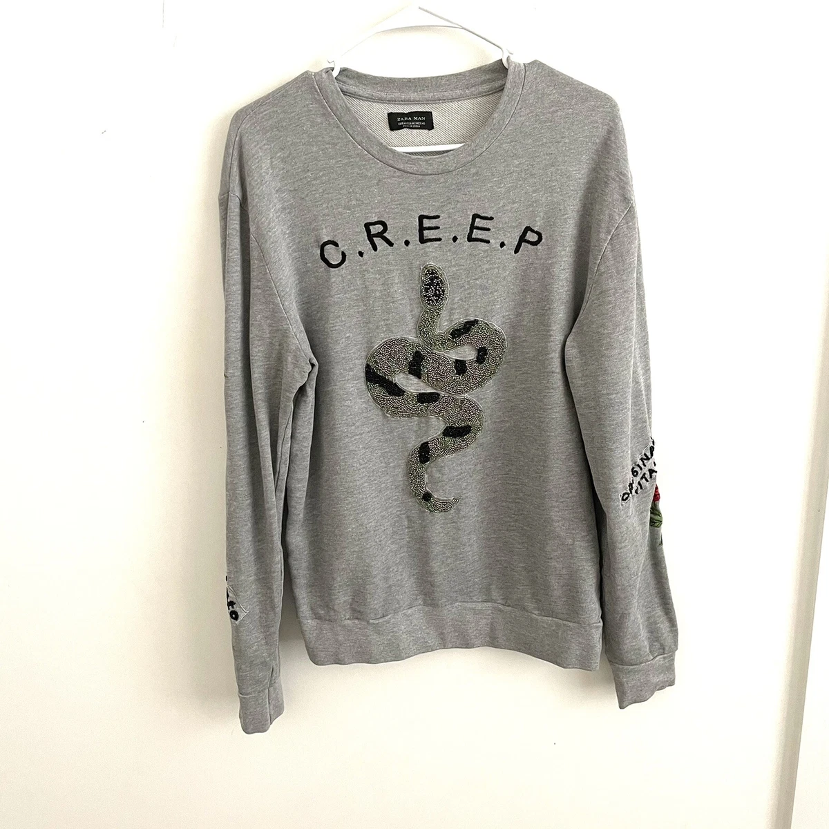 Zara Man Creep embroidered grey sweatshirt M