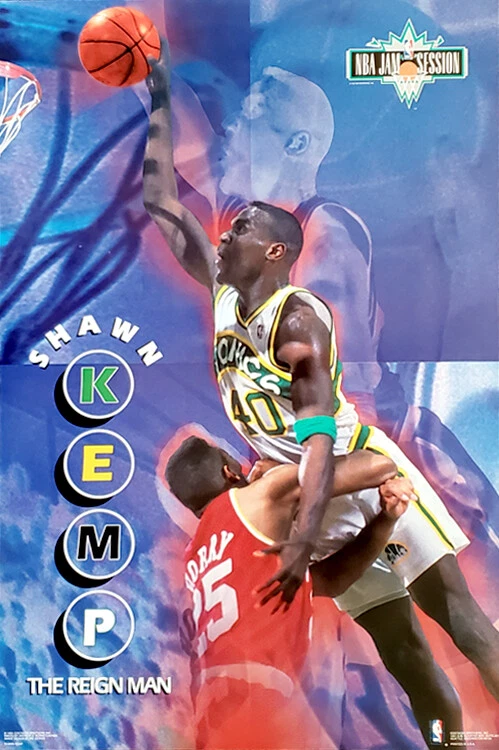 SPORTS POSTER WAREHOUSE Shawn Kemp THE REIGN MAN Seattle Supersonics 1993 Costacos Brothers 23x35 POSTER