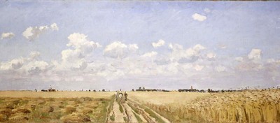 Camille Pissarro ''Summer'' farmer french impressionist Blue Artwork Fine Art