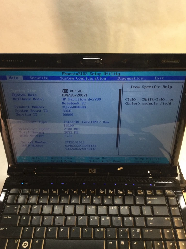 HP Pavilion DV2700 14" Laptop Intel Core 2 Duo T8100 @ 2.1 GHz-BOOTS TO BIOS- MZ - Image 2 of 4