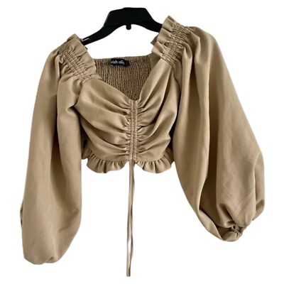 LAVISH ALICE Women s Beige Crop Top Pull Tie Blouse-Size 2