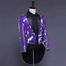 Mens Sequin Tailcoat Suit Jacket Tuxedo Dance Troupe Showman Fancy Dress Glitter