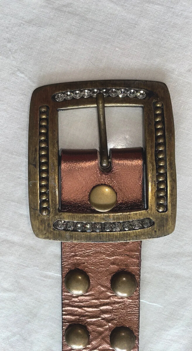 Leatherock Vintage Brown Studded Leather Belt Amber Rhinestones Size 32 S Leatherock Jeweled Brown Leather Belt Amber Rhinestones Made  main image 4