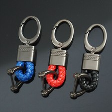 3pcs Blue, Red, Black, Leather Fob D-Ring Buckle Keychain Key Ring Holder Clip