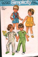 9290 Vintage Simplicity Sewing Pattern Girls 1970s Toddler Bubble Suit Jumpsuit