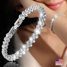 Fashion Women 925 Silver Wrist Tennis Bracelets Crystal Heart Arrow Style 1803
