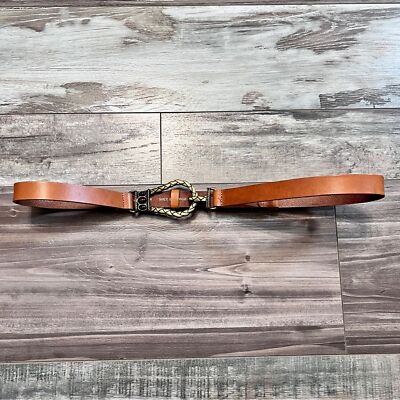 Chicos Italian Leather Brass Tone Waist Belt Size S/M  display picture 3