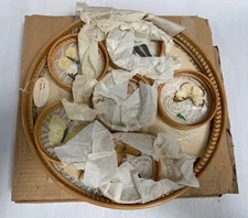 UNUSED Vtg Tiki Retro Modern Pressed Butterfly Coasters & Tray Cane Bamboo (A8)