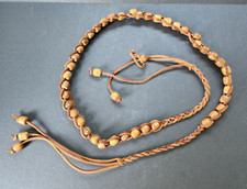 Vintage wooden beaded women's belt 52" total length .5" beads rawhide