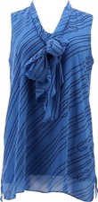 Susan Graver Printed Chiffon Sleeveless Tunic Scarf Blue Navy S NWOT 108 