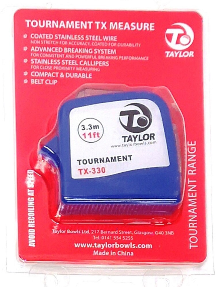 LAWN BOWLS TAPE MEASURE 3.3 M 11 FOOT TAYLOR TOURNAMENT STEEL STRING 3