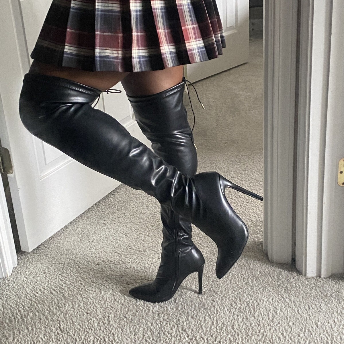 【INCHANT ME】Stiletto Middle Boots Amazon.com | FSJ Women Studded Stiletto High Heel Over the