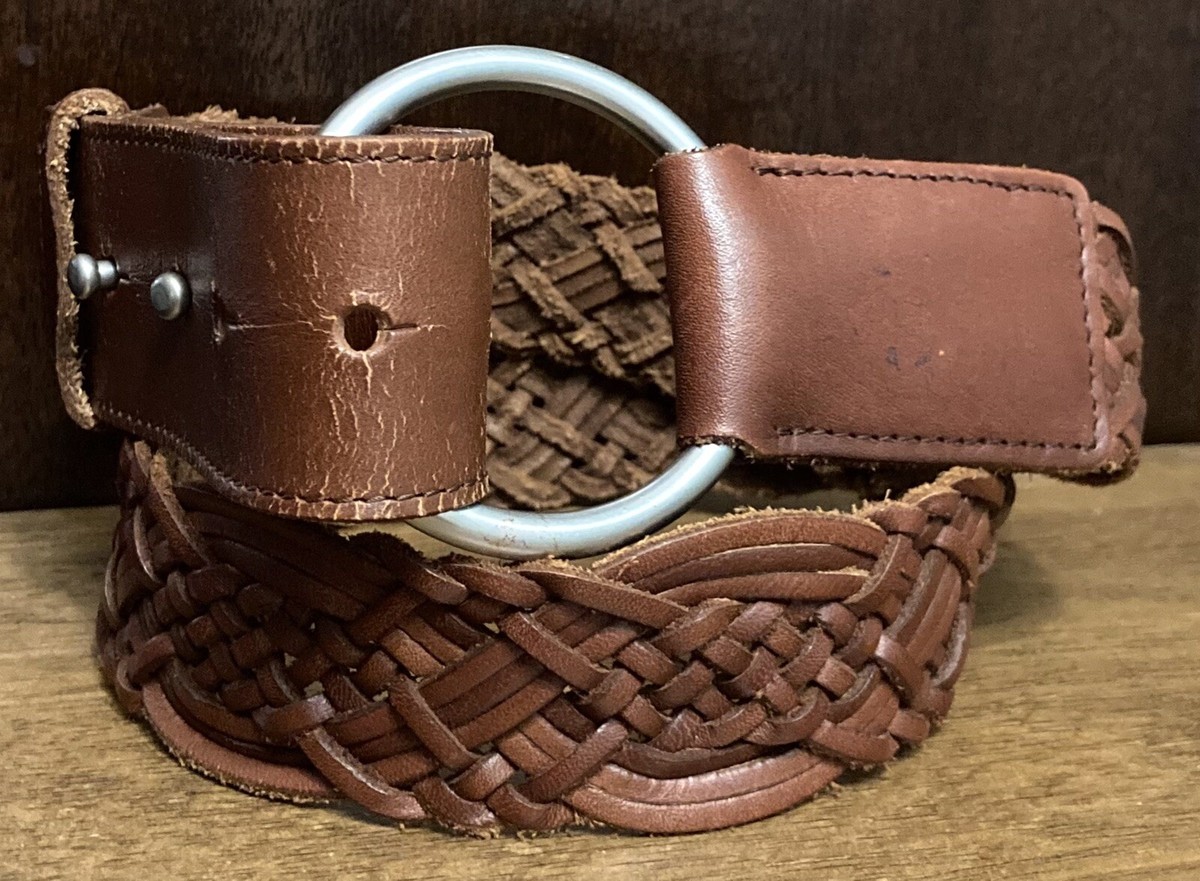 OLD NAVY Braided Leather Belt Stud Details Western Equestrian Rodeo Size Medium Great vintage leather belt with a strong Western feel. Black  main image 3