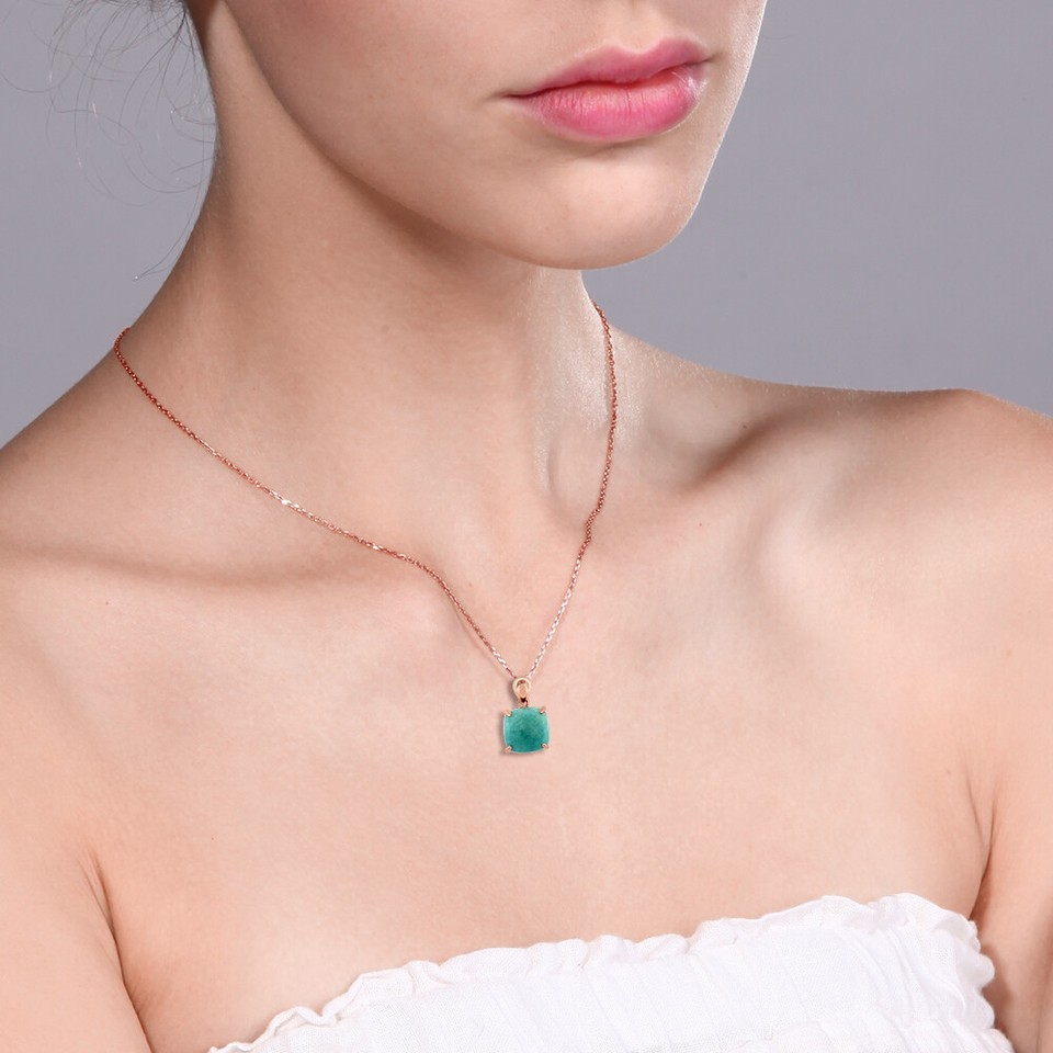 Cut Square Amazonite Rose Gold Plated 18K Rose Gold Plated Silver