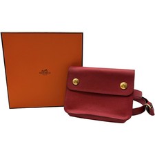 Authentic HERMES Pochette Green Square In C Belt Bag Waist Bag Red #36637186