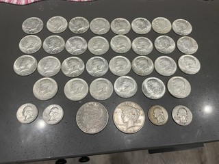 Vintage Lot Of Silver Coins 1964 Kennedy Half Dollar And Morgan Dollar 1 Pound