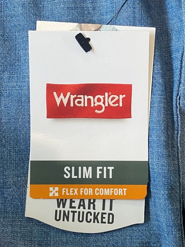 Wrangler Slim Fit Indigo Blue Denim Pearl Snap Long Sleeve Shirt - Men's XL - Picture 7 of 11