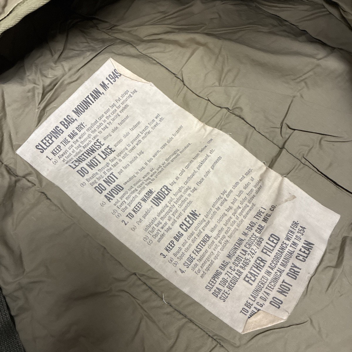U.S. Army Sleeping Bag Mountain M-1949 Feather Down Filled