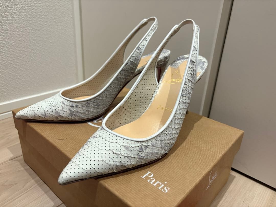 Rare Christian Louboutin Python Slingback Heels W… - image 3