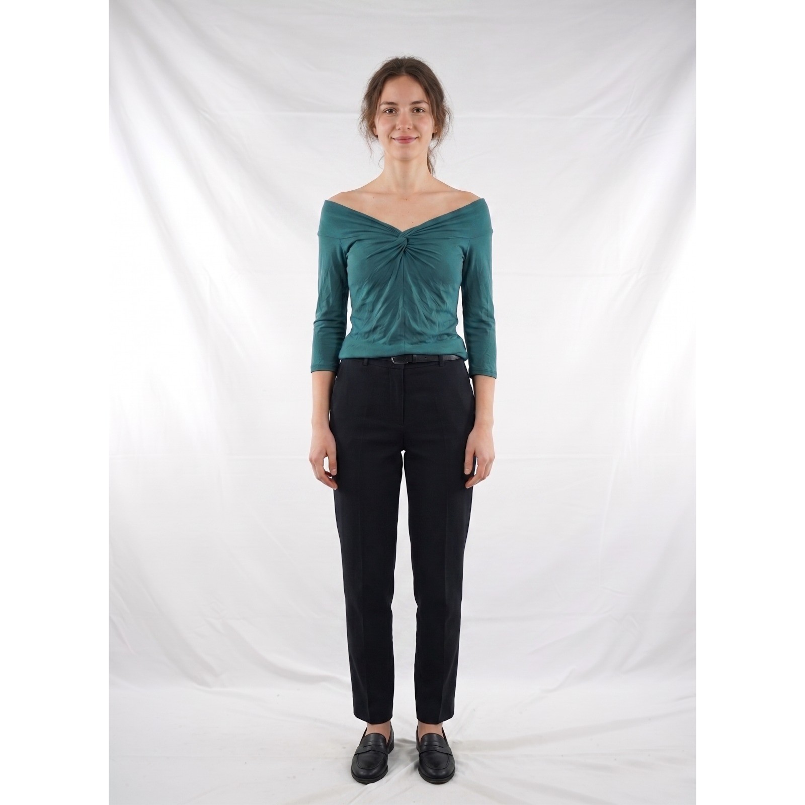 Pois Maglia Maglietta Scollo Ampio Top Da Donna S Verde A Manica 3/4 Blusa Shirt
