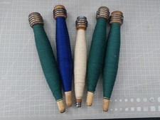 Lot 5 VTG Wooden Yarn Textile Mill Thread Bobbin Spindle Spools w/Colored Thread